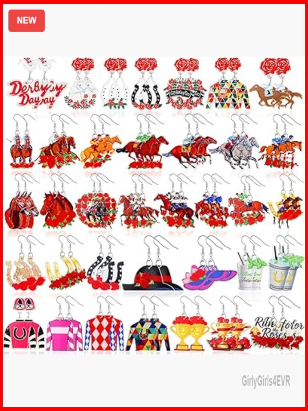 36 Pairs Derby Horse Earrings Bulk Set Acrylic Dangle Riding Jewelry